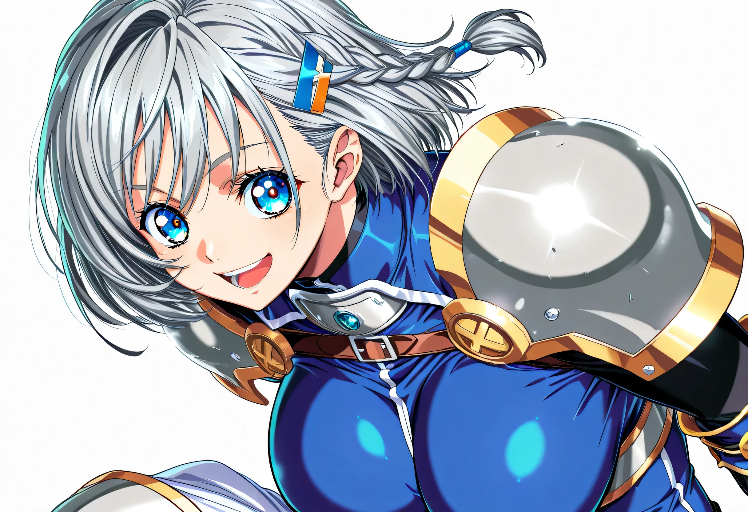 masterpiece, Highest Quality, newest, high resolution, 1 girl, Yokota Mamoru Style,Line of Motion,very straight nose, slim,Narrow Face,perfect nose,Staring at the Viewer,charming smile、顔アップ
masterpiece, Highest Quality, 1 girl, solo, Mr._, armor, shoulder pads, big breasts, chest opened, Memes, ( wide-eyed squatting :0.7), open your mouth, simple background, white background, short hair, Side Braid, grey hair, blue eyes, dull bangs, hair accessories