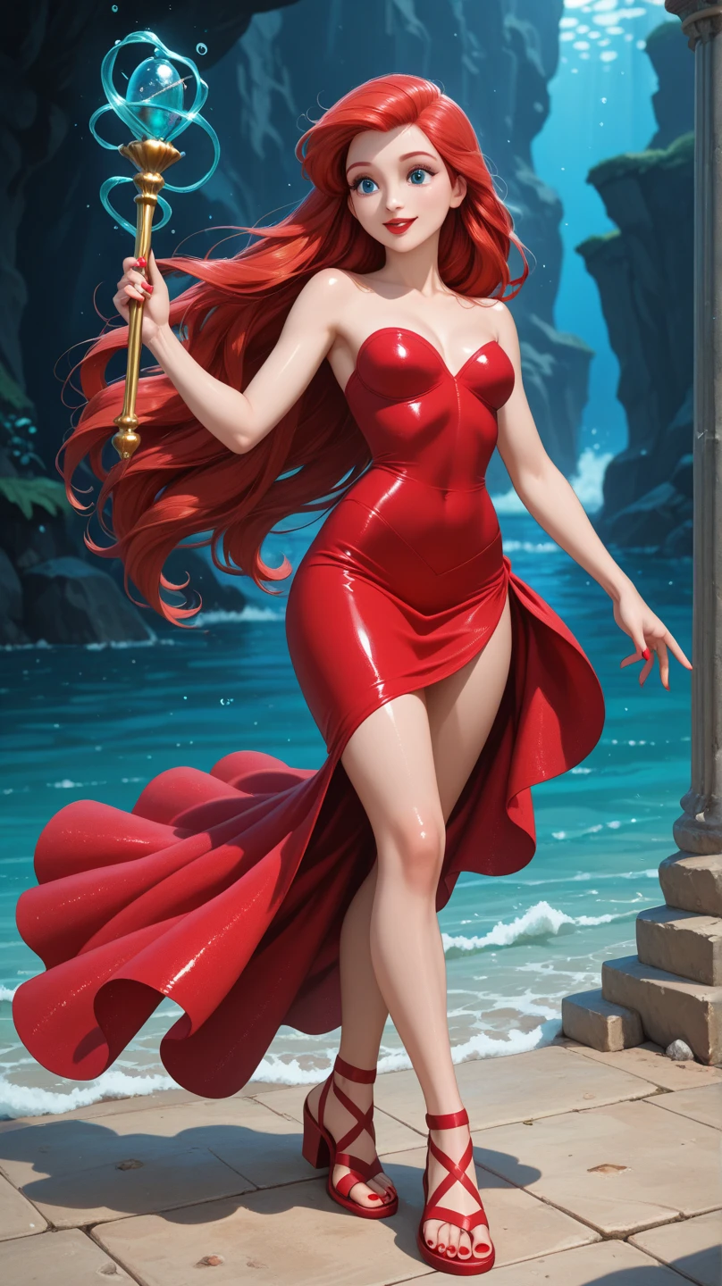 Red-haired green-eyed girl dancing in a long color scheme underwater - AR 2:3 - Stylized as 555 - V 6
