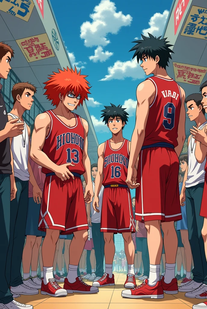 2boys, full body, male focus, muscular male, best quality, amazing quality, best aesthetic, absurdres, bedroom, surrounded by men, gay couple, official style, year 2023, game cg, looking at viewer, happy, looking at viewer, together on picture, yaoi, gay couple, emphasizing the extraordinary size of pregnant belly, pregnant belly, wet with milk dripping, (bakugou katsuki), Eijiro Kirishima red riot with abs, boku no hero academia, nipples, arms back of head, wearing black short underwear, grin.