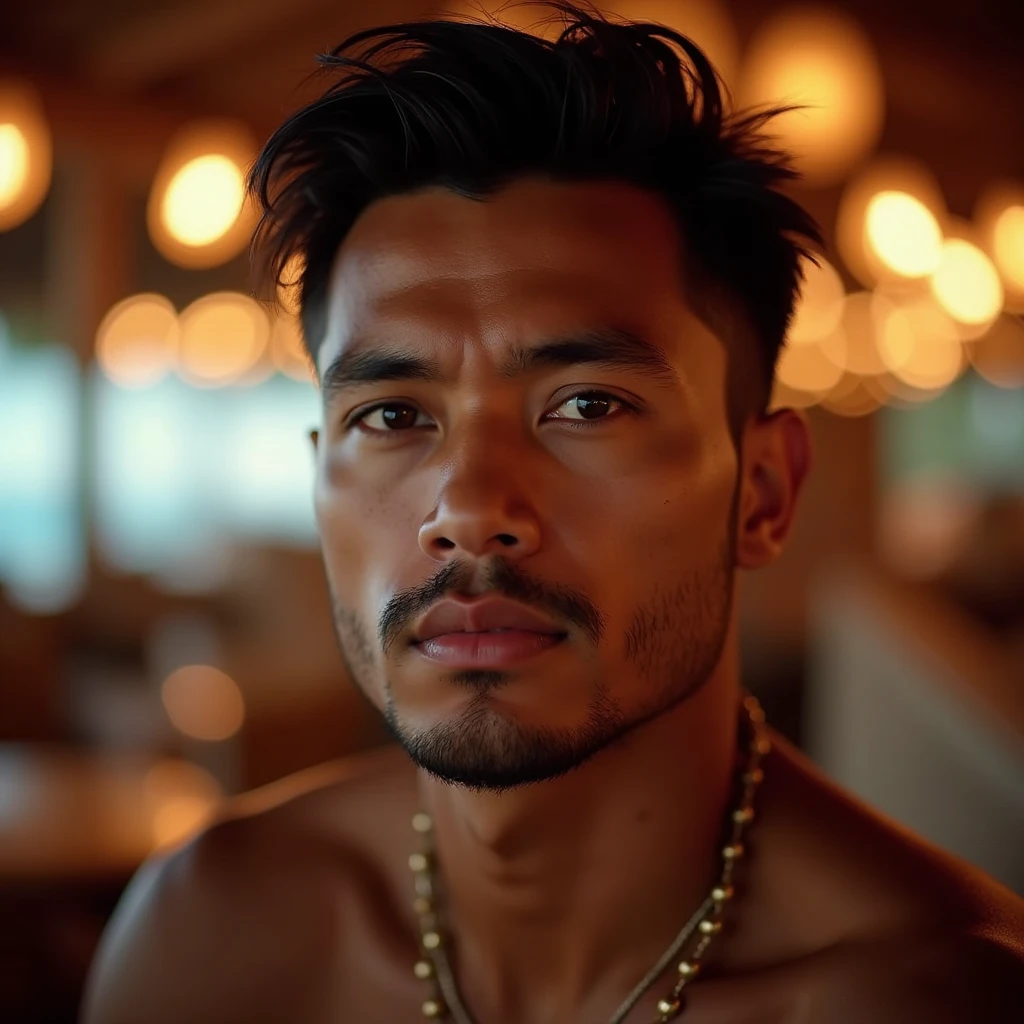 Kai is a lean, wiry teenager with tanned skin from long days spent under the sun. His hair is dark and unruly.A group of fishermen gathered around the boy, listening intently as he teaches them how to sail safely through storms."**