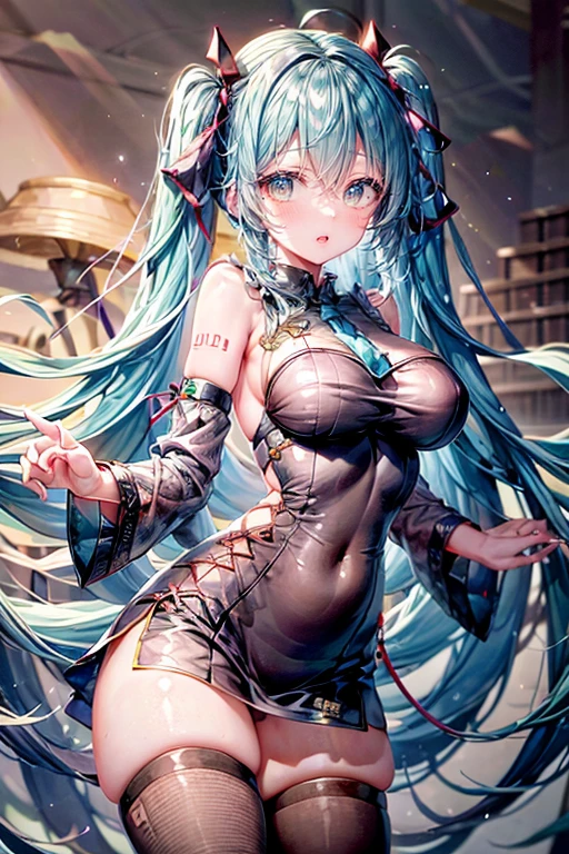 masterpiece, best quality, absurdres, ultra detail background, (vivid color:1.3), high poly 3d, beutiful 1girls, nude, (:2), standing, (top-down bottom-up:1.3), (face on ground:1.3), (arms back), (restrained, restrained arms, sex machine, stationary restraintetal, bondage:1.5), (large metal dildo:2), (((((Blue green hair, red inner, streaked hair, wavy hair, middle hair, one side up))))), (((((china dress, collar))))), baby face, large breasts, pussy, nipples, (sex machine, spread legs, spread arms, dildo, vaginal object insertion:2),metal stick in vagina, cum, panting, squirting orgasm, wet, pussy juice, vulgarity, blush, aroused, sweaty skin, sweat, closed mouth, ahegao, peeing hard, stationary_restraints, masterpiece, high quality, best quality, beautiful, hd, perfect lighting, detailed face, detailed body, masterpiece, best quality, intricate details, 8k uhd, perfect face, perfect eyes