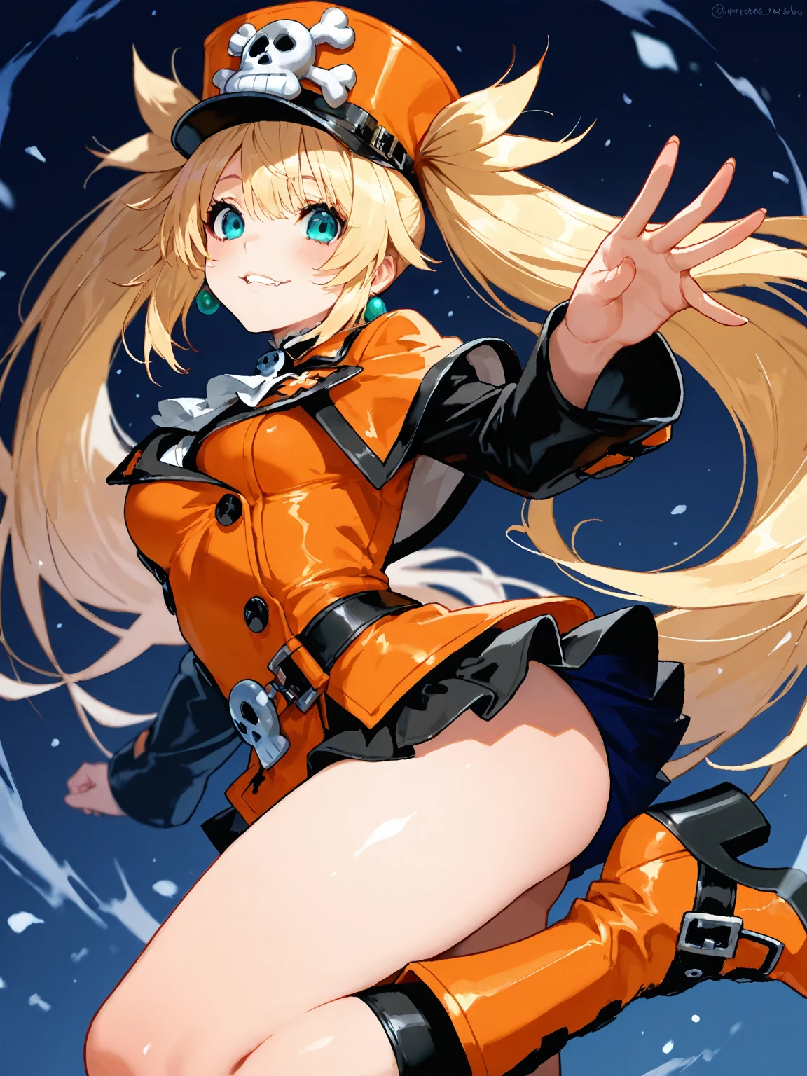 score_9, score_8_up, score_7_up, perfect face, perfect eyes, 1 lady, medium breast, blunt bangs, twintail hairstyle, latex leotard, thigh highs