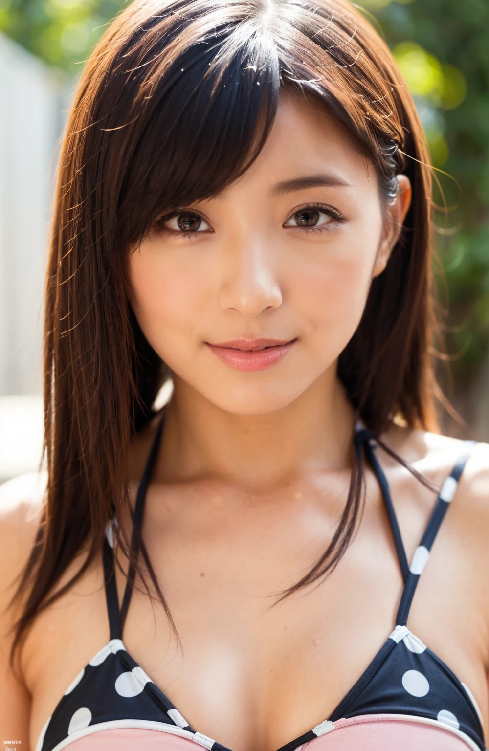 One girl, (RAW Photos:1.2), (Realistic:1.4), (masterpiece:1.3), (Highest quality:1.4), 超High resolution, (Detailed facial features), (Detailed clothing features), High resolution, 8K resolution, Focus Only, bangs, Fits perfectly to the skin, (Slender girl), (Highly detailed illustration), scenery, No text, bundle,Large Breasts, smile,(Gradient Background:1.2 ),
