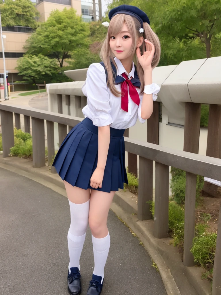 Fantasy stone user high school girl、Full body Esbian、、Gray uniform、、、、idol face、make a stone with magic、Light brown wavy hair、