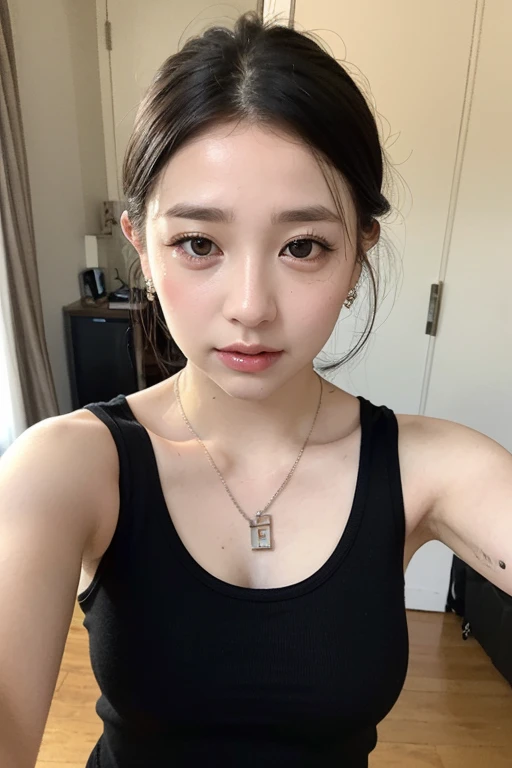 there is a woman that is sitting down with a cell phone, Yoshitomo Nara, young cute wan asian face 20 years old