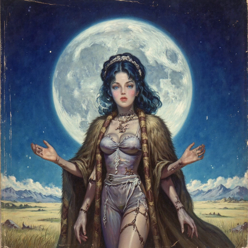 (masterpiece, 8k, 4k, extremely detailed, dynamic shading, best quality, absurdres:1.1) nice hands, perfect hands, sexy, mature, milf, 1girl,(huge tits:1.3)<lora:more_details:1> IncrsRanni, wavy hair, cracked skin, colored skin, blue skin, extra faces, extra arms, <lora:RanniV4LoRA:1>, doll, joints, doll joints, white dress, hat, cloak, , starry, starry light, night, colorful, cloud, star \(sky\), own hands together, looking at viewer, cowboy shot, floating in the center of the shot,