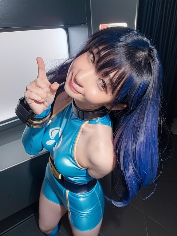 beautiful girl cyber- mechanical Golden Bunny Girl Ultra High Leg Super big breasts Rubber smile Open your mouth A subjective view of the crotch Take a good look at the crotch Light blue hair Plump Can you show me the angle from below? Shine a light from below.