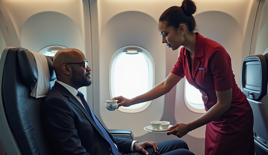 A womon serving a passanger in ethiopianairlines plane
