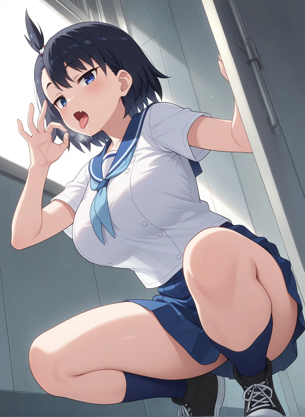((Table t○p, highest quality, Hi-Res Lucifer,Anime Screen Capture、Perfect Pixel, 8k, nsfw)))、((((sex、Surrounded by several men、bukkake、Multiple cockuscular)))、Perfect Anatomy、(((Huge breasts、Wide hips、Wide ass、Wet、Hands behind head、Both armpits、Standing on one leg、Spreading her legs)))、(((Bobcut)))、(((School Uniform、White Sleeveless Shirt、Black Mini Skirt、Blue Panties)))、Sweat, Vapor,(Yellow Eyes)、((Black Hair)), ((((surprised、blush、Embarrassing、shout))))、Are crying、(Dark Back Alley)、