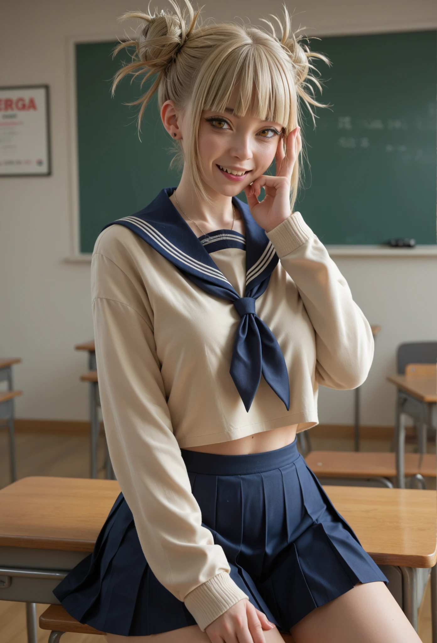 analog photo, 24 year-old blonde woman, masterpiece, best quality, ultra-detailed, colorful, depth of field, lens flare, (((big ?????))), sitting, blonde hair, (((???? pose))), (((((cleevage))))), looking at viewer, school, empty classroom, pleated miniskirt, ((((((???? school uniform)))))), slutty, sweaty, hot, ??????, black pantyhose, detailed skin texture, detailed cloth texture, beautiful detailed face, hyperrealistic, real, 4k, (((big ?????))), (((slim body))), (((((fit body))))), abs, model pose, supermodel, masterpiece, eye level, Kodak Funsaver, Porta 160, 20mm, bokeh, in the style of Nan Goldin, textured, distressed, ((vintage)), edgy, noisy, high contrast, ralistic, ultrarealistic, 4k, hyperreal, modern, ((minimal)), high class, expensive, premium, chic