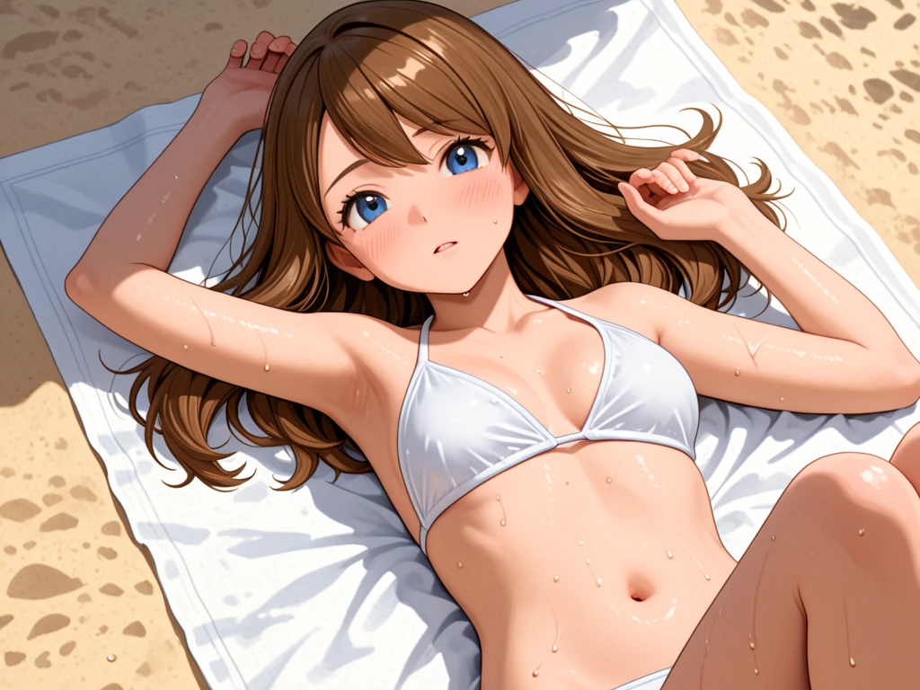 Honoka Kosaka in a bikini laying down on her side poseing with her arm for support