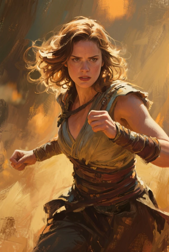 a woman pointing her finger as if she were fighting,image of the time of Moses detailing very cinematic realistic in 4k