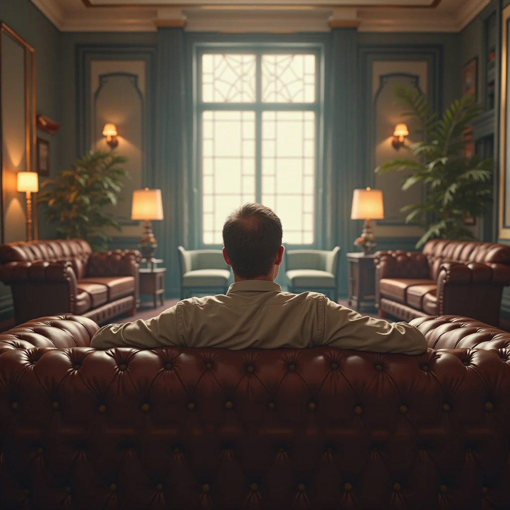 Saul Goodman's Office: A vibrant, retro-inspired lawyer's office, adorned with lavish decorations and a touch of kitsch. The walls are painted in cheerful pastel colors, complemented by quirky vintage furniture and bold patterns. Saul Goodman sits confidently at his desk, wearing a flamboyant, tailored suit with pinstripes and a splash of neon. Sunlight streams through large windows, casting warm, inviting rays across the room. Horizontal orientation. --s 150 --ar 16:9 --c 5 --v 5.2
