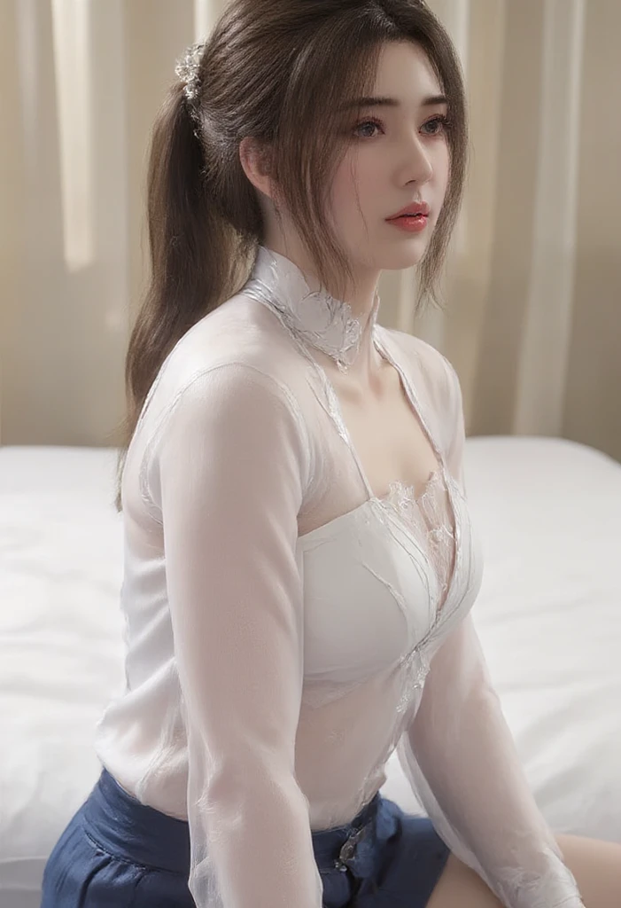 (masterpiece: 1.3), (Maximum resolution: 1.2), (Ultra HD TV: 1.2), Cinematic Light, 8K resolution, Detailed facial features , (Sharp focus: 1.2）, (Focus on the face:1.2),Perfect Style, Beautiful Face, Acura, Anatomically correct, Highly detailed face and skin quality感, Beautiful Eyes,ThroughｋBright Eyes,  Natural Cheeks, Glowing Skin,  (Glossy Lips: 1.4),、 (A shameful expression: 1.2),Highly detailed face and skin quality, Natural Cheeks, , Glossy Lips,Exposed cleavage、（White mucus on chest:1.6）（White mucus on thighs:1.6）、 blush、Humiliating、shame、Please open your knees、dissatisfaction、anger、tears、sorrow、Glaring at the camera、Spread your legs、 White underwear、White bra、Sparkly little earrings and necklace、Disheveled clothes、Exposed panties、stockings、Drenched in sweat、Thin underwear、Wet underwear、stockings 、Long Hair、32 years old, Clean woman,1 person、 first class cabin、On the bed(On my back, Lying down in bed, Lying down in bedいる, Lying down, White sheets:1.3)、blonde、Silver Hair、Black brown hair、Blue-gray eyes、Green-gray eyes,(Stewardess Uniform:1.4)、scarf、dissatisfaction、Masturbate、Nipple exposure、Soft Breasts、