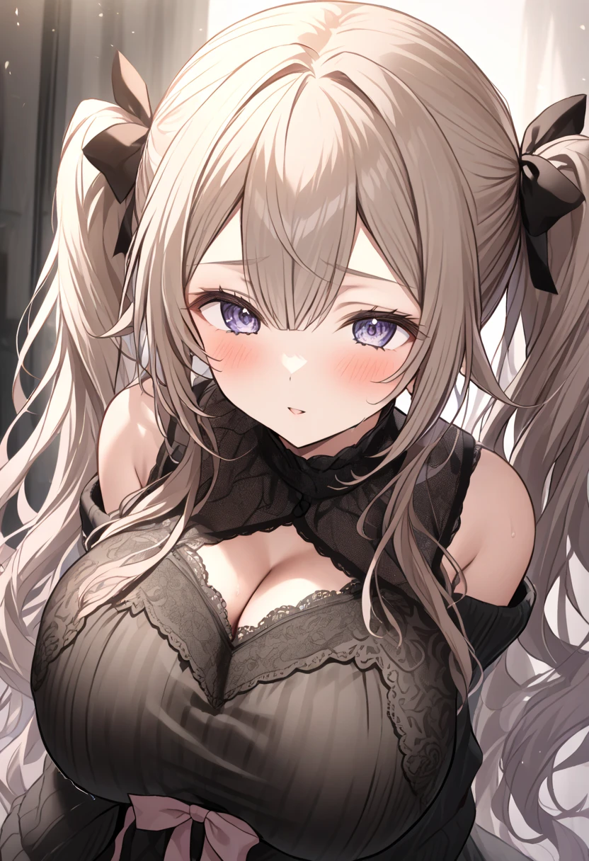 1 woman, A sexy, Cute, blush, nose blush, ((long curly hair)),bunny suit bodysuit, ((fishnets pantyhose)), (tiny chest),