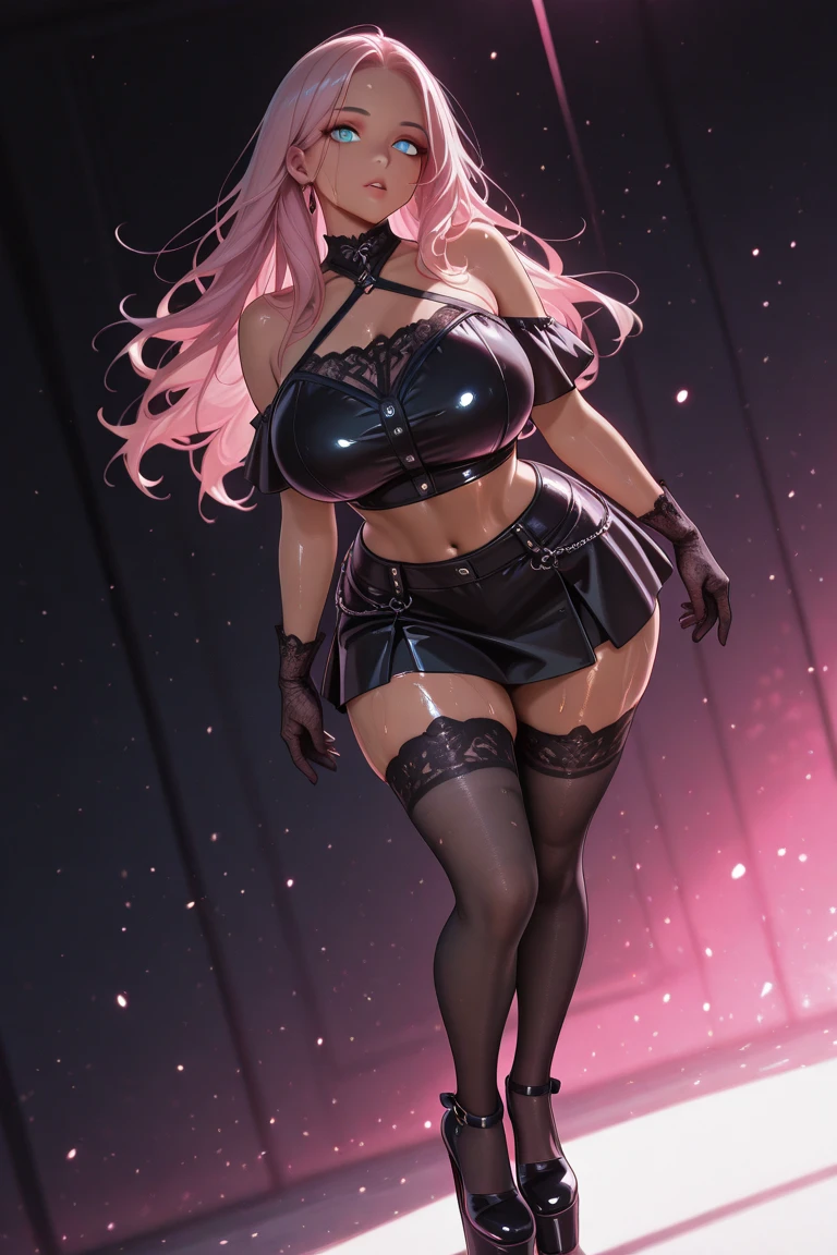 (((unique look:1.5, The eyes of famous artists, Unique Fashion)))、Pink Hair　(White Hair Girl), (Thick, dark blue eyebrows:1.4), (Dark blue eyebrows:1.7), (Thick eyebrows:1.3), (Huge black fluffy animal ears:1.1), (Black animal ears:1.1), BREAK, (((Mesh Stitching Crop T-Shirt, Cutout Long Sleeve Top))),BREAK, (Big Breasts:1.2, Thick legs, Adult female body, Sturdy body:1.5), ((Relax in the great outdoors:1.5)), (sharp eyes, Ultra-high definition CG, Precisely designed costumes, 4K, 8K, Ultra-high definition CG, Precisely designed costumes, Clear lines, Expressive and Captivating Eyes, Fine Details and Realistic Textures, cinematic lighting), , BREAK, (Wearing black leggings with holes), Skinny sleeves, (Torn and holey leggings:1.2)(Black leggings:1.4), (Punkish Boots:1.2), (Thick sole:1.5), (Big shoes:1.3), ((unique look:1.5, The eyes of famous artists))　
