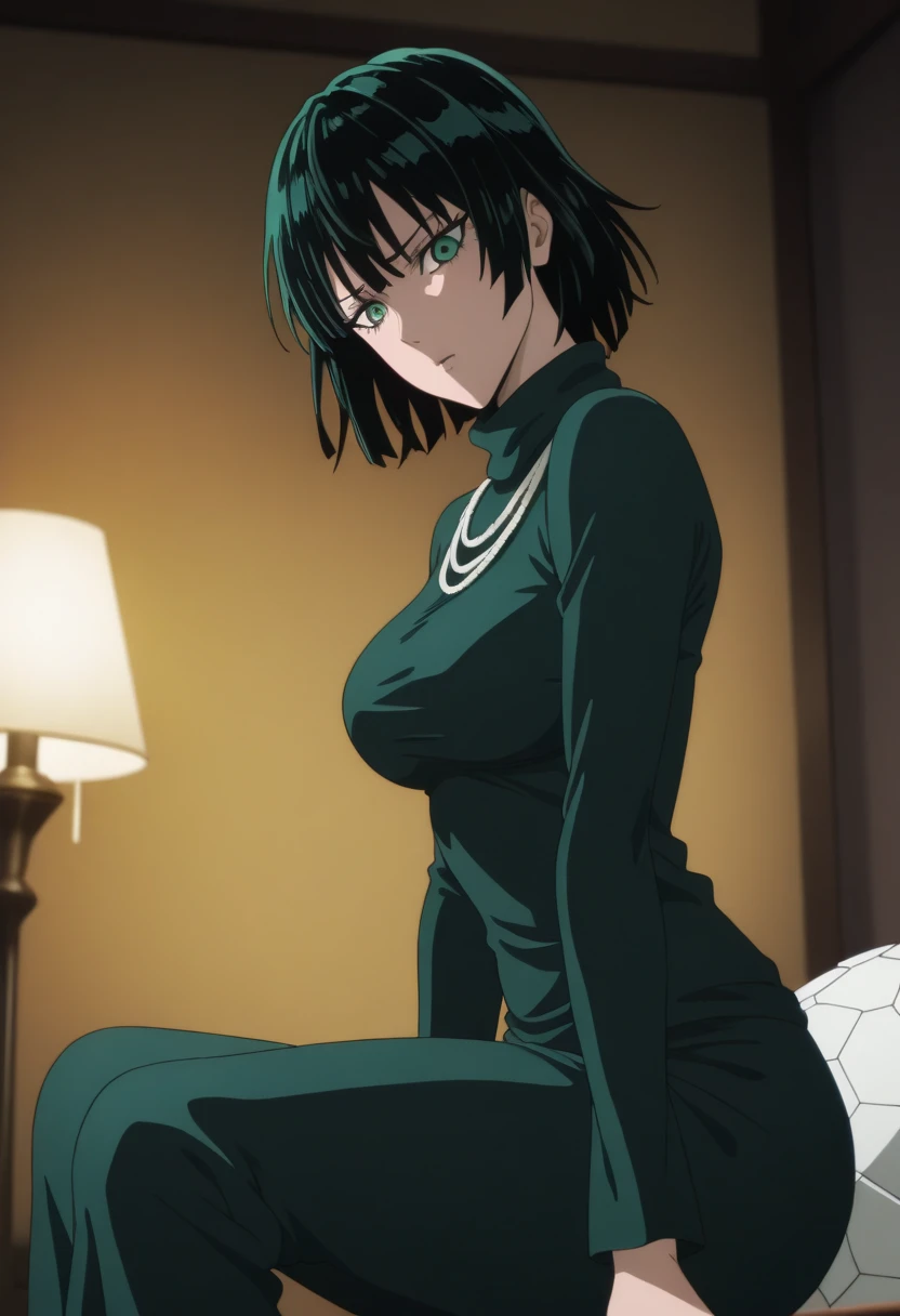 Masterpiece, ultra-detailed, One girl, lying on bed, Narrow waist, sexy hips, Full body view, Fubuki reclining on her back, Pillow hugged closely above head, Armpits exposed as she raises hand, Blushing face with a seductive smile, Flirty gaze, Inviting expression, No blurring, Ultra HD, Smooth rendition, Perfectly defined features.((((Standing)))))age 30
