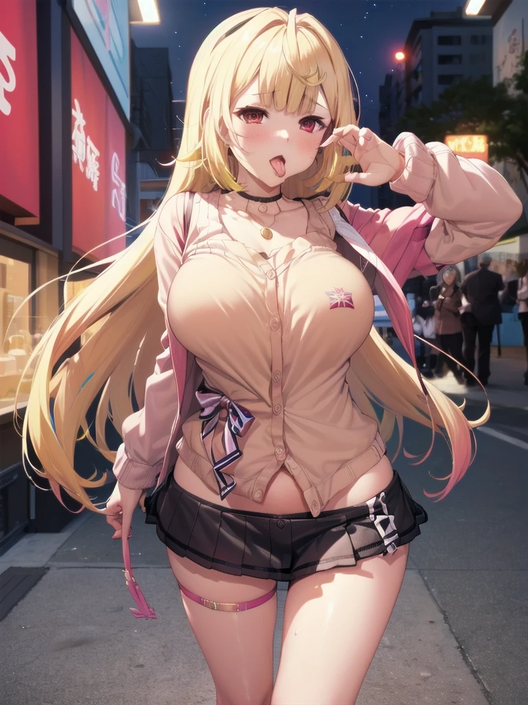 full body,((kawaii, , toddler, wavy hair, fair skin)),BREAK((nude, collarbone, medium breast, nipple, navel, pussy, harness belt, big boots)), smile, standing, contrappost, neon street, neon signboard, night view, heavy rain, cyberpunk