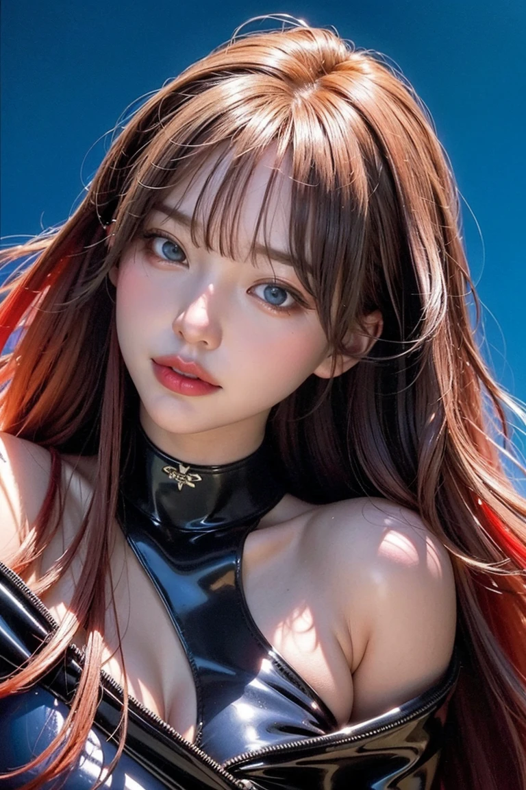 All guys want this girl, The ideal of feminine beauty, (insanely detailed, beautifull detailed face, tmasterpiece, beste-Qualit), (insanely detailed, beautifull detailed face, tmasterpiece, beste-Qualit), redhead hair, Ultra detailed beautiful eyes, red-eyes, extra very long hair, blushful, looking a viewer, toned tits, gloweyes, Beautiful detailed glow, A lot of glow, ssmile, Bubble personality, Happy, extroverted personality, face only, facial focus, Wearing a BDSM swimsuit, Focus on the eyes, A hyper-realistic, perfect hand, sexypose, very sexy pose, type of 3 persons