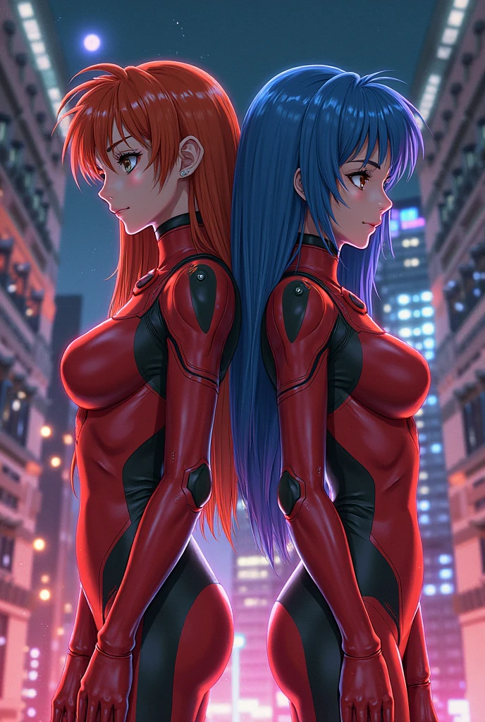 A picture of Asuka and Ayanami from Evangelion in anime style