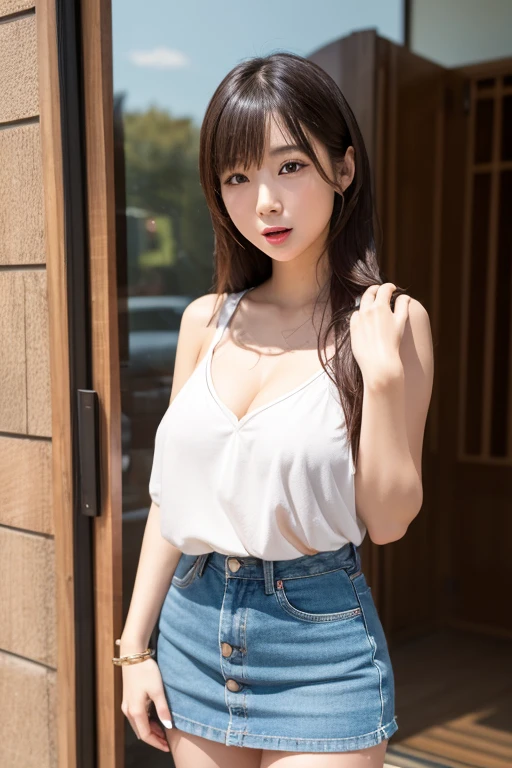 8k,Highest quality,Tabletop,Ultra-detailed,超High resolution,Realistic,RAW Photos,Absurd,The absolute solution,One Girl,whole body,View your viewers,Young and beautiful woman in Japan,Extremely cute face,Baby Face,sexy charm,Large Breasts,Long Hair,A little embarrassed,(White tank top and super short micro denim mini skirt:1.5),No underwear,Sexy photo pose in the shade of a beautiful beach,Glossy Lips,美しいAttention to detail茶色の目,Double eyelids on both eyes,Natural Makeup,光沢のある滑らかなライトブラウンのLong Hair, Asymmetrical bangs, Glowing Skin,(Glowing Skin,Sweaty:1.3),Center image,High resolution, Attention to detail,Detailed hairstyle,Detailed face,Great cinema lighting,Octane Rendering,Vibrant, Ultra-realistic,Perfect limbs,Perfect Anatomy,Spread your legs,(Provocative and dynamic sexy poses:1.5),(Skirt flip:1.5),(no panties:1.5),nsfw,(spread pussy:1.3)