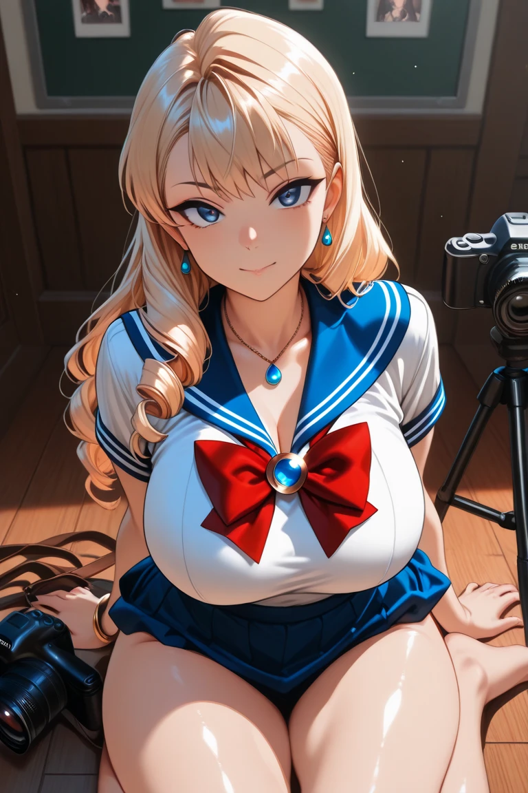 (8k, RAW photo, best quality, masterpiece, soft cinematic lighting, soft color:1.4),(POV,from above:0.5),( POV,looking up at viewer:0.5),(POV,eyes focus,Close-up beautiful eyes:1.5), (realistic:1.2), (indoor background), (solo, mature woman,19years old,super beautiful face,super detaild beautiful eyes :1.5), {sailor uniform,(show off nipple:0.5),low-cut miniskirt,sheer :1.3}, (embarrassed,red Cheeks:1.25),long hair, {{slicked back hair}}, white blonde color hair, clean skin, (smaller butt:0.5),(coverd nipple:0.8),(sagging huge long wide heavy breasts,puffy areola:1.5),(under boob:1.6), (thick, curvy:1.3),(very skinny:1.5),(temptation pose,open legs:1.7),(open mouth:1.1),