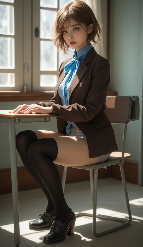 Tabletop, , 最high quality,、Super detailed, スーツを着て眼鏡をかけた女性がphotographのポーズをとっている, Wearing a suit and glasses, Wearing a strict business suit, (Wearing ultra-realistic pantyhose)、 スーツを着て黒いWearing glassesいる, 黒いWearing glassesいる, Girl in suit, Wearing glasses, Girl in suit, Dressed in a strict suit, JK Uniform, Japanese Uniform, Wear a business suit, Japanese School Uniform, Wear a business suit, On the body, Tyndall effect, Realistic, Shadow Studio, Rim Light, Dual Tone Lighting, (High Definition Skins: 1.2), 8k ウルトラHD, Digital SLR, Soft Light, high quality, Volumetric Light, Sneak Shot, photograph, High resolution, 4K, 8k, Background Blur, Glowing Skin、Exposed thighs!!!、