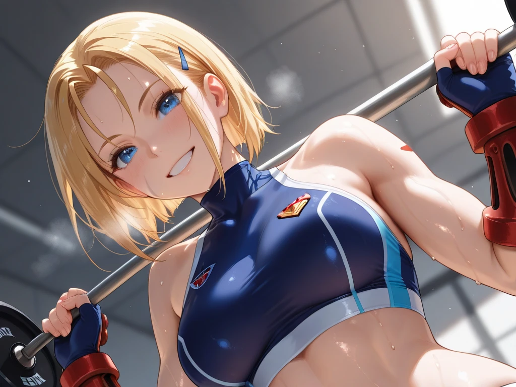 Best Quality, masutepiece,  High resolution, (Anime Heroine Illustration), Anime Paint, 1beautiful girl ,Dynamic Angle,Female wrestlers,small head,Large breasts,Trained abs,nice legs, Glowing skin, Sweat,At a professional wrestling venue ,Detailed beautiful face,Large eyes,detailed hairs,detailed skins,Realistic Skins,Sweat,detailed  clothes,from below