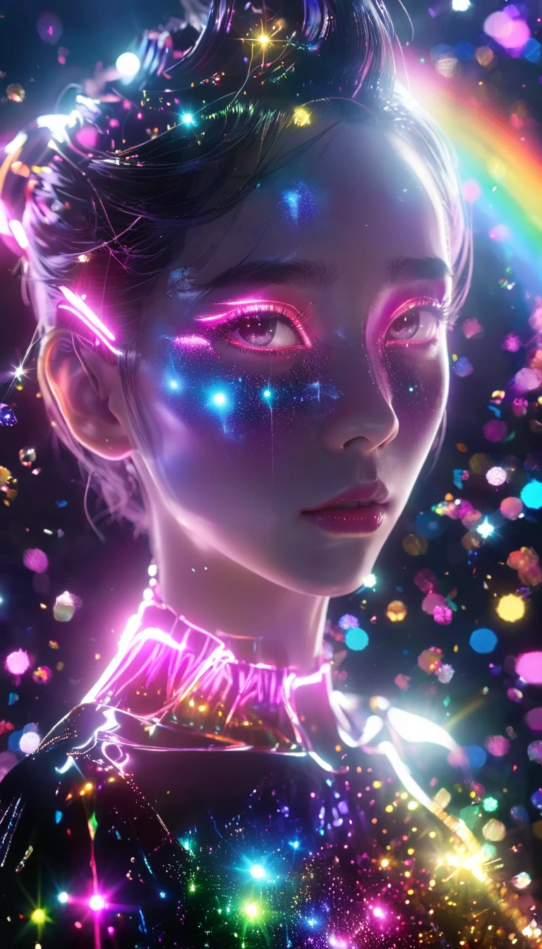 in style of Vaporwave, beautiful detailed, Vector illustration, Minimalistic, Digital illustration, vector illustration，Minimalism，digital illustration，Hackers wearing sweatshirts and masks working on，T-shirt design，dramatic  lighting，Trends at art shows ，Award-winning，icon，Highly detailed cute bubbly Korean girl 18 years old Shim Eun Kyung singing loudly in front of super huge LED screen），（happy），（）Hold the microphone in your hand），（Jumping pose，dynamic action），Inspired by《strange her》，Shim Eun Kyung wears her hair in a slightly curled baby style，Very fair skin，，Wearing a purple embroidered lace dress，background：LED screen, Dramatic Lighting,

