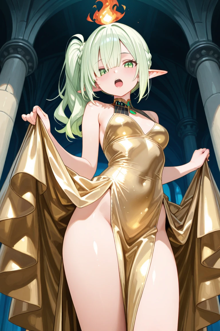 ((Highest quality)),(Ultra-high resolution),(Super detailed),(Detailed Description),((The best CG)),(masterpiece),Highly detailed art,(Art with precise details:1.5), (Female Elf:1.7),(Backless:1.5),(short hair:1.4), Deep in the forest:1.5