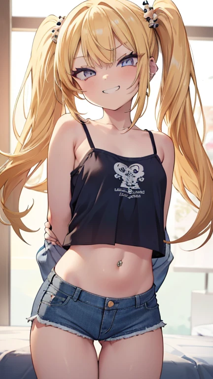 アニメ, アニメ, 2d, 18-years old, 18-years old, (((whole body))), very kawaii, ssmile, labia lips, seductive ssmile, standing alone, Scrawny, breasts big, Plain White T-Shirt, tight shorts, shorts, dynamic angle, no back ground, White background, gazing at viewer, darker shadows, (((absurderes))), (((tight slit))), (((camel toe))), (((sleeveless))),