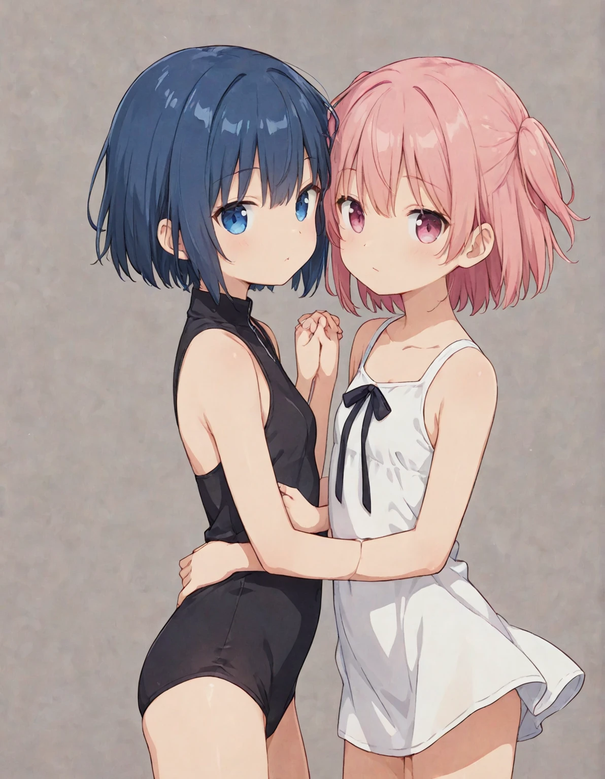1girls, wears a short blue skirt, Wears a short shirt, that only covers the breasts, hat lange pinke haare, Rote Augen, keine Schuhe, posiert in der stadt, Meisterwerk, Top quality, (detaillierter Skin), Detailliertes Licht