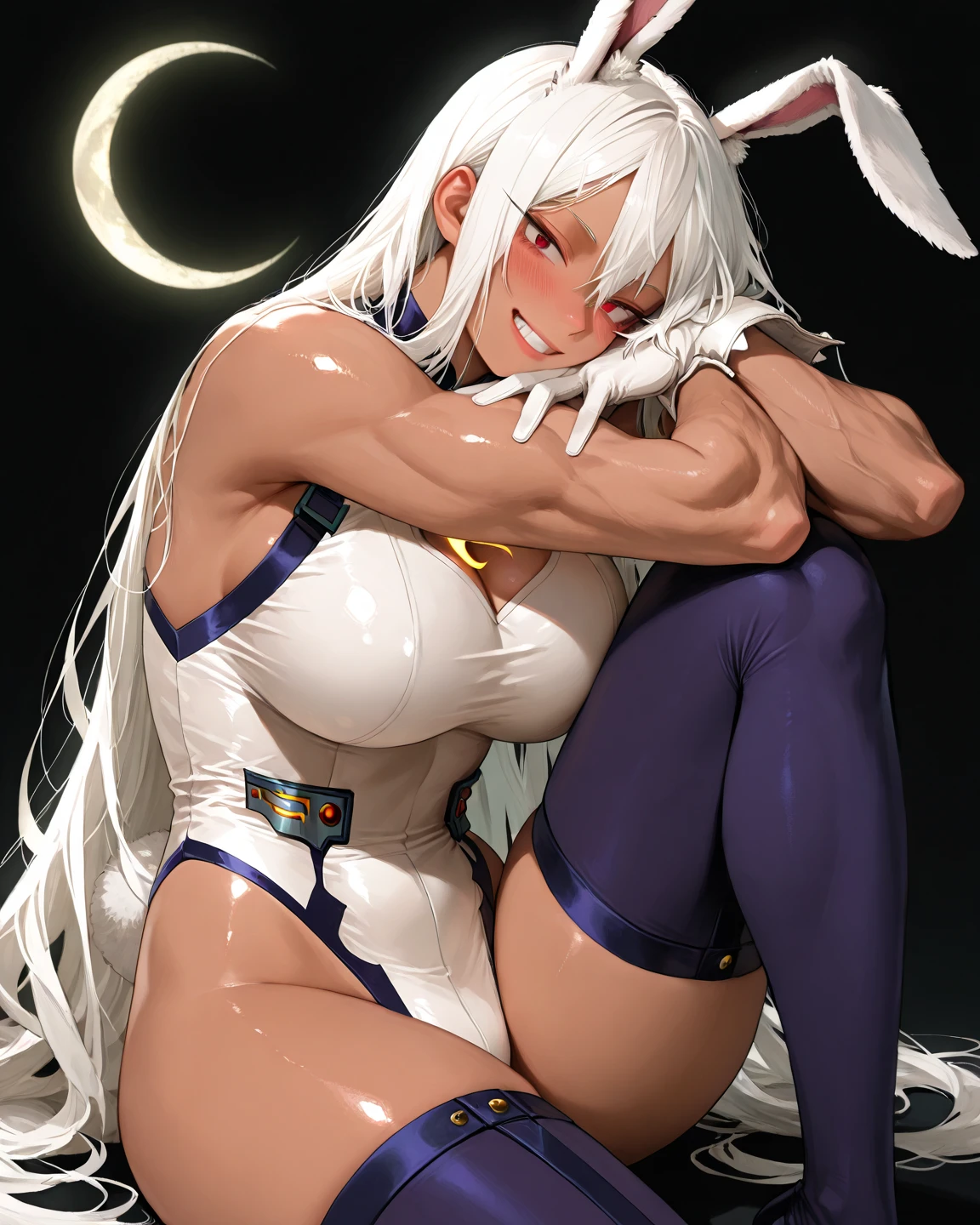 anime styled。illustratio。Fantasia。Rabbit ears。girl with。eye glass。is in estrus。Silvery hair。undergarment。Autumn scenery。Night Moon。Colossal tits。flank。pubick hair。teats。barechested。Shy。Exposed。Spreading legs。frombelow。