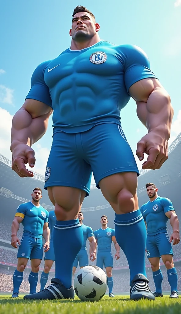 This man is wearing white football socks that reach above his knees.. These stockings are magical because they make your legs grow in a monstrous way and fill them with muscles that make the rest of your body look small.