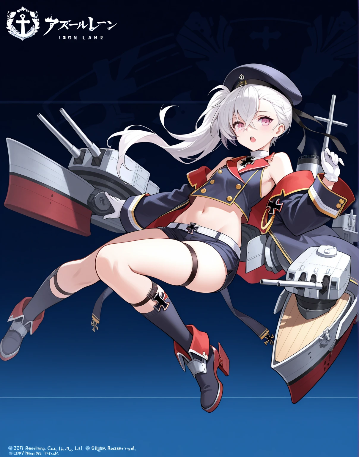 konggo \(warship girls r\),((Best quality))), ((Best quality))), ((Ultra-detailed)), ((illustration)), ((Disheveled hair)), ((frilld)), (1 girl), (Solo),,1girl, :d, bangs, bare shoulders, bikini, blonde hair, blue eyes, breasts, cleavage, collarbone, eyebrows visible through hair, eyewear on head, front-tie bikini, front-tie top, full body, hair ornament, halterneck, jacket, long hair, long sleeves, looking at viewer, navel, off shoulder, open clothes, open mouth, ponytail, sandals, side-tie bikini, sidelocks, smile, solo, standing, sunglasses, swimsuit, water gun, white bikini