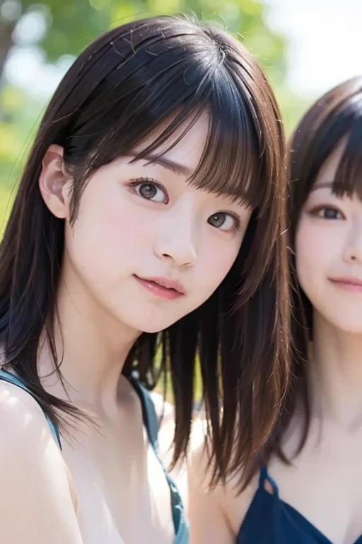 (masterpiece, highest quality:1.2), 8k, 12 years old, 85mm, official art, RAW photo, スーパースリムなスレンダーbeautiful girl, (full nude下Half body、show me your ears、naked girl photoshoot、full nude, cute face, close, Half body, Biolace, gardenia, beautiful girl, school uniform, thighs, Turn around and stand on the station platform, looking at the viewer, no makeup, (A slightly troubled look), Face of embarrassment、nervous pose、film grain, chromatic aberration, sharp focus, face light, clear lighting, Ten generations, detailed face, background bokeh, (dark red tie:1.1)、((((((two girls))))))、((((((2人のfull nude女子高生)))))