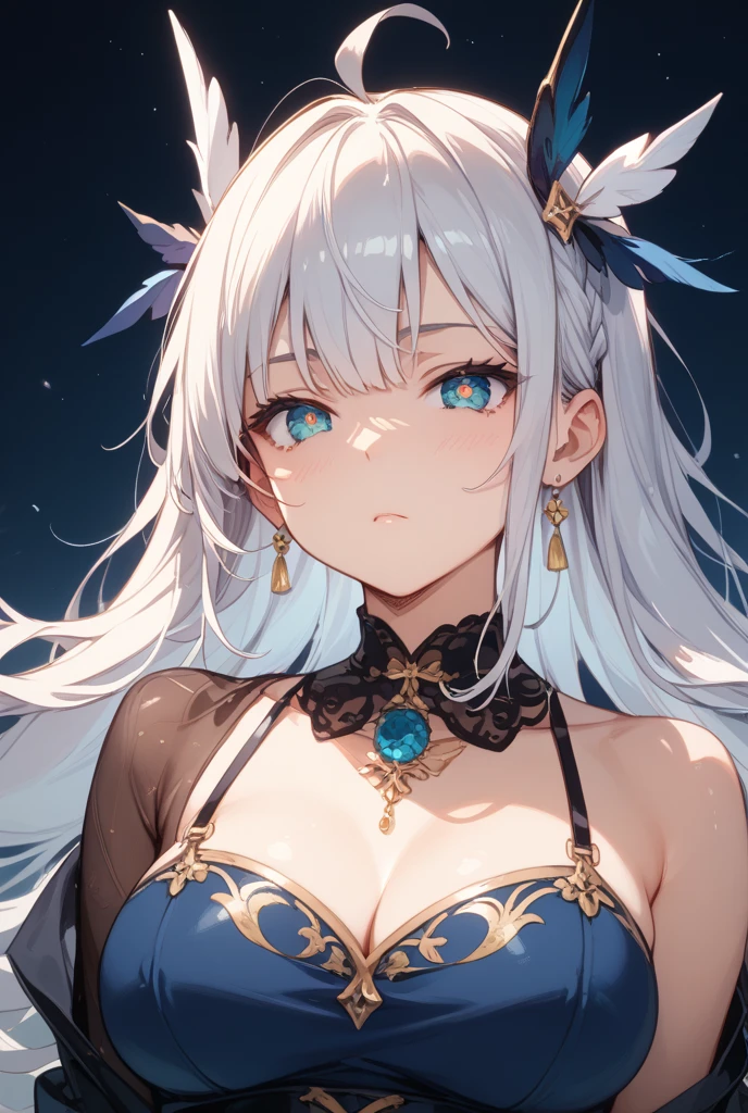 One girl, length_hair, bright_hair_color, Fascinating_eye, Mysterious_Performance, mature_exterior, glamorous_Costume, Flowing_dress, elegant_jewelry, complicated_Decoration, magic_symbol, Shine_accessories, Portion, Scroll, cute_accent, bow, ribbon, Flowers,