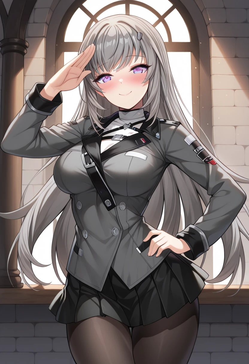 masterpiece,masterpiece, best quality,
uniformG36C,solo, 1girl, breasts, grey hair,red eyes,from below,beret,