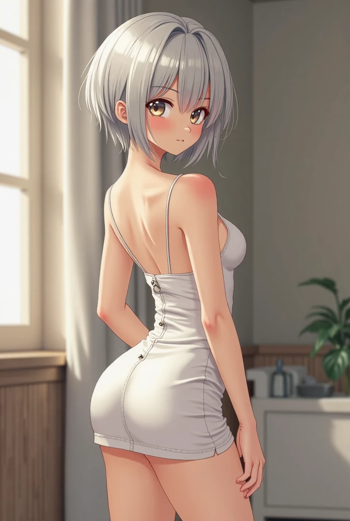 High resolution, Highest quality, super high quality, Ultra-detailed, Cinematic lighting、(四つん這いのButt:1.5)、squat、woman 、(naked:1.5)、Bobcut、White Hair、Blue eyes、Beautiful Skin、Beautiful Face、Embarrassing、Beautiful Eyes、Sweaty、Sweat、Butt、完璧なButt、エロいButt、叩きたくなるButt、