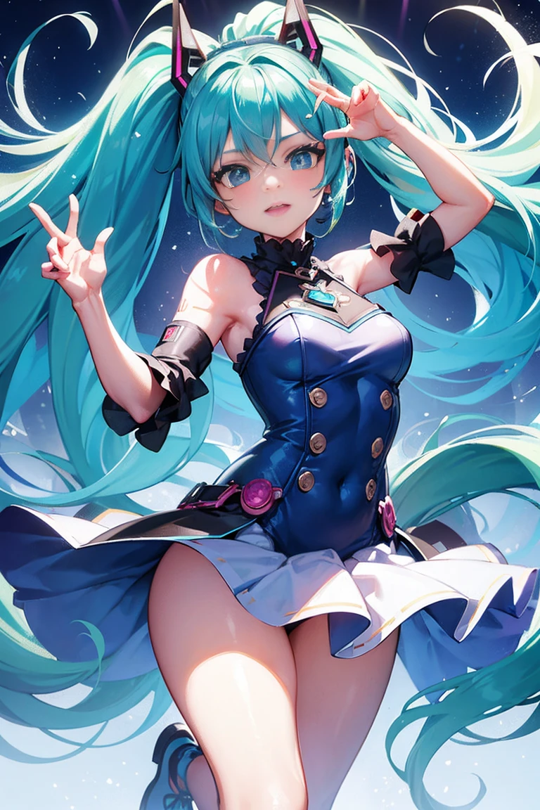 (best quality), (high quality), (detailed), (masterpiece), good artist, 1girl, aqua \(konosuba\), naked, hair between eyes, large breasts, looking at viewer, ahegao, (arms behind head)