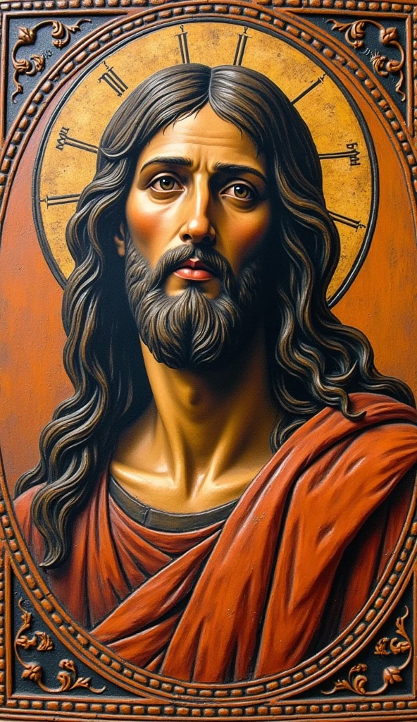 an ultra cartoon, Jesus in the style of Leonardo da Vinci, silverpoint, pen and ink, black and red chalk sanguine, sfumato technique, Kids Illustration, cool environment, cool background, extremly detailed, by Hajime Sorayama, by Henry Asenci, by (Quentin Blake:0.5), saturated
