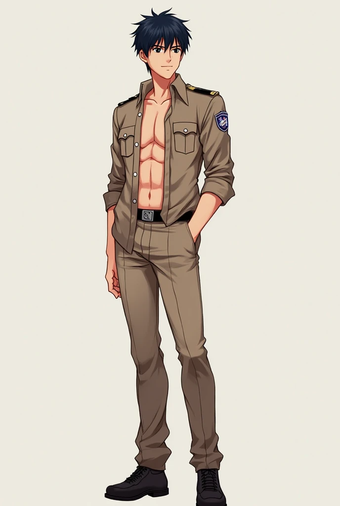 Male police, solo, orange hair, yellow eyes, short hair, desert