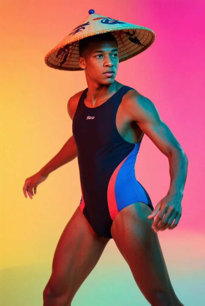 a Half-Nepalese-Caucasian, young man,short haircut, tan skin,very good figure, no shirt,wearing bikini underwear Design a breathtaking image that embodies the essence of pushing one's limits, drawing inspiration from the works of Stephen Gammell and incorporating elements such in a (surrealistic style).The composition should feature intricate details and vivid colors,