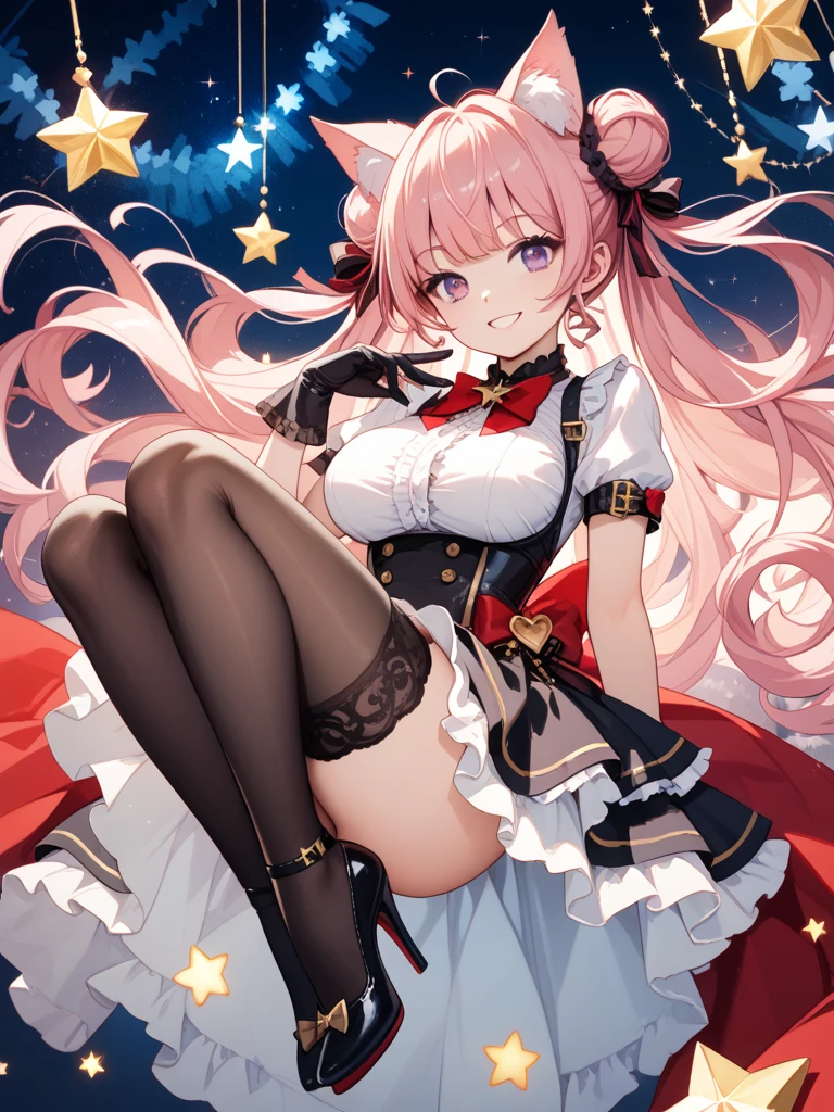 Anime Kawaii sexy Perfect Slim sensual body large breast and huge thighs, An intricate and highly detailed illustration of anime (Young girl). (work of art, Maximum quality, best qualityer, offcial art, beautiful and aesthetic:1.0), (8k, best qualityer, work of art:1.2), pretty long hair,(whole body:1.3), (breasts big:1.4), pretty long hair, high-heels, black thighighs, micro skirt, Red hair, tall girl, tupolev tu-22 bomber