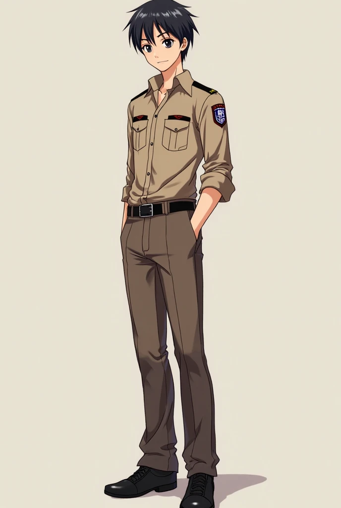 a cartoon of a man in a shirt and pants with a bandanna, full - body portrait of a ranger, character full body portrait, full body character portrait, full body character, full body illustration, full length character, full-body character portrait, full body picture, full body single character, male character, single character full body, official character illustration, anime boy scout, boys scout female, brown curly hair, blue headband, brown eyes,
