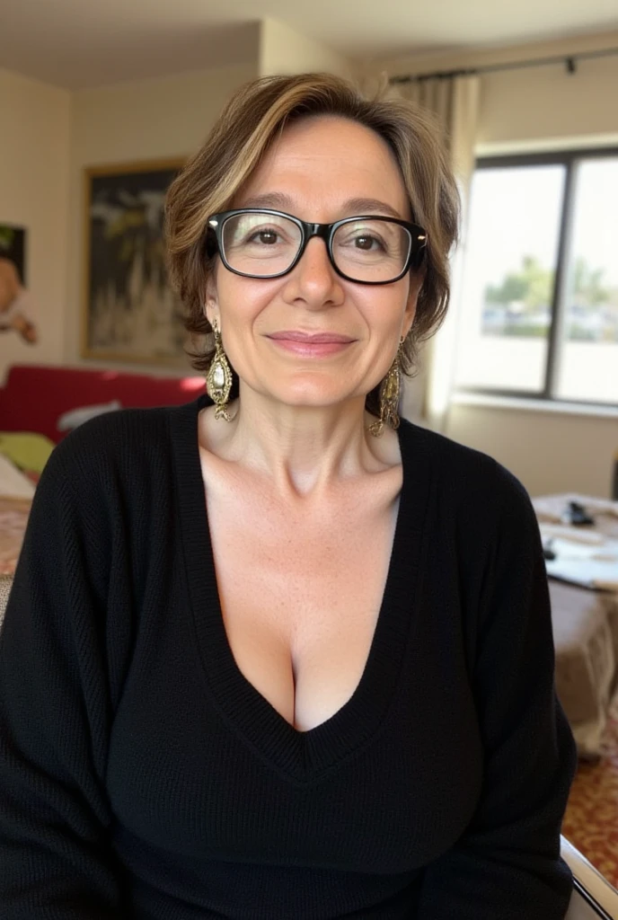 Mature attractive italian woman,55 anni,(curvy),Big Breasts,horny, curvy, formosa donna di 55 anni, (Facial wrinkles:1.3),Light makeup,Light brown hair,Earrings,a bracelet,8k, RAW Photos,seduta in macchina indossando solamente calzamaglie.