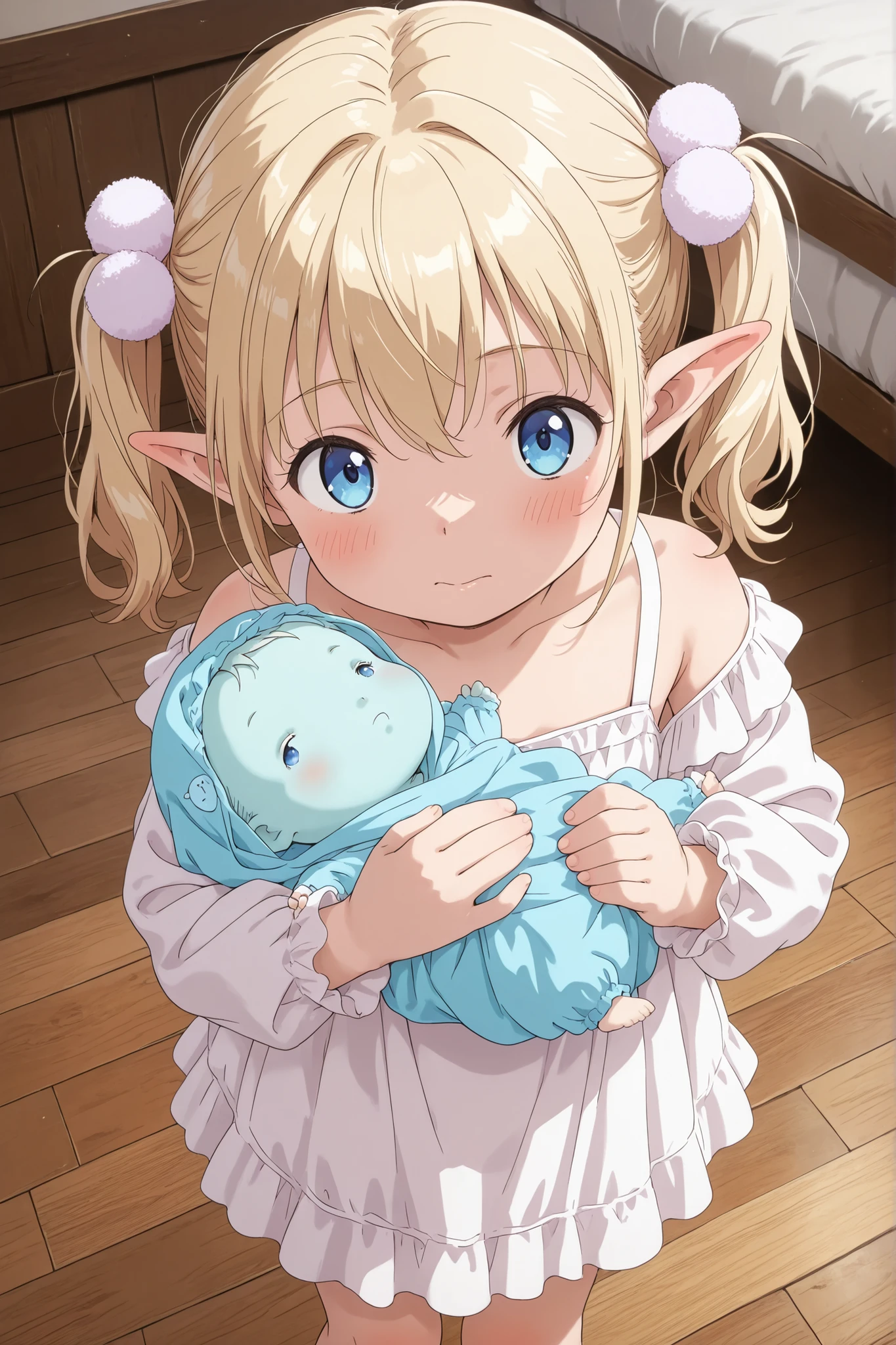 Newborn baby girl， blue eyes，Pointed ears。