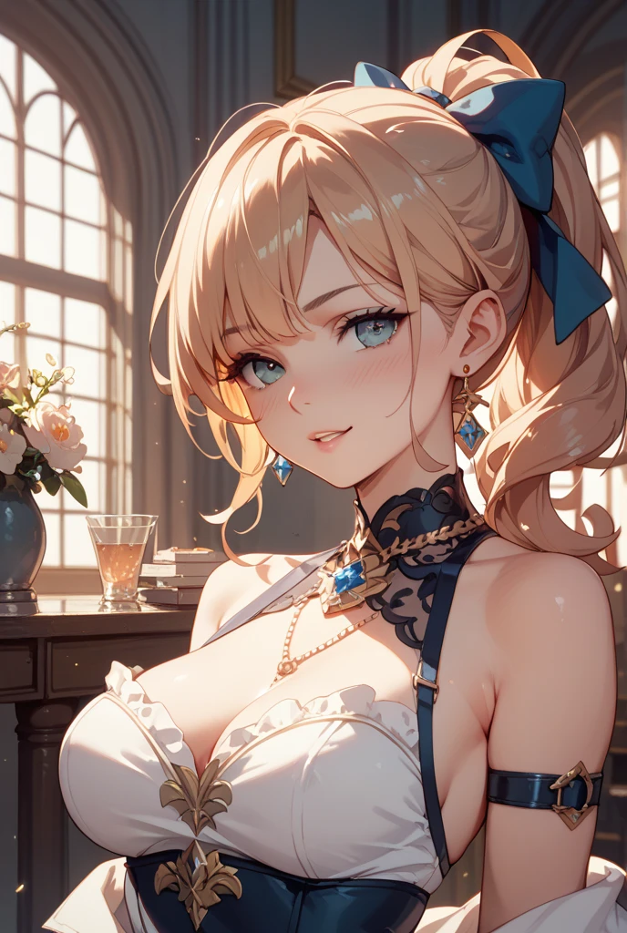 girl with short hair, square, big breasts, White hair color, juicy poles and ass, beautiful aristocratic face, an aristocrat, 8K, gold jewelry, stern face, queen, quality eyes