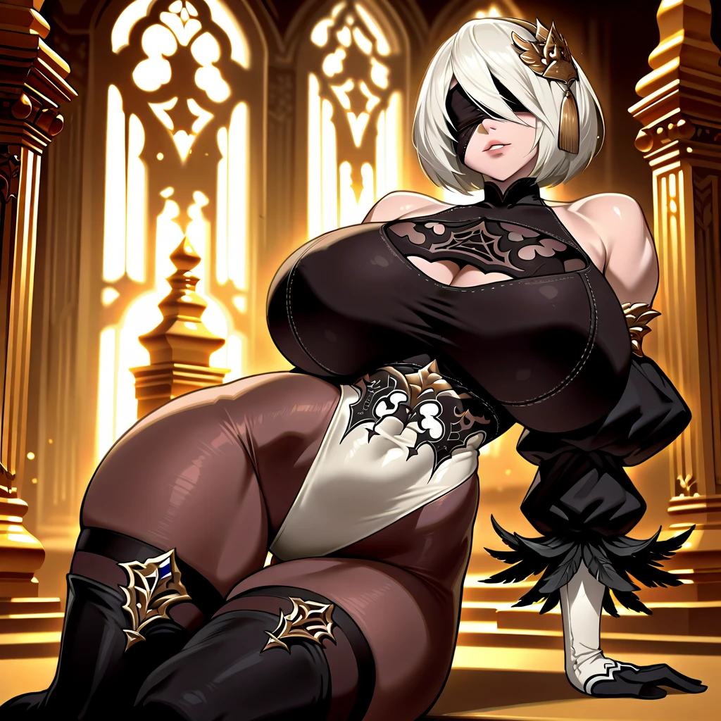 (One girl),(short hair),(sidelock),((Blonde)),bangs,(Princess Connect),(huge breasts),((plump)),(beautiful girl)+,[Big thighs],pink eye,(Futanari),(Satanic Priest),leotard,((thigh-high socks thighhighs)),(long gloves),say,(Erotic squatting),see-through ,(White Background:1.5),
