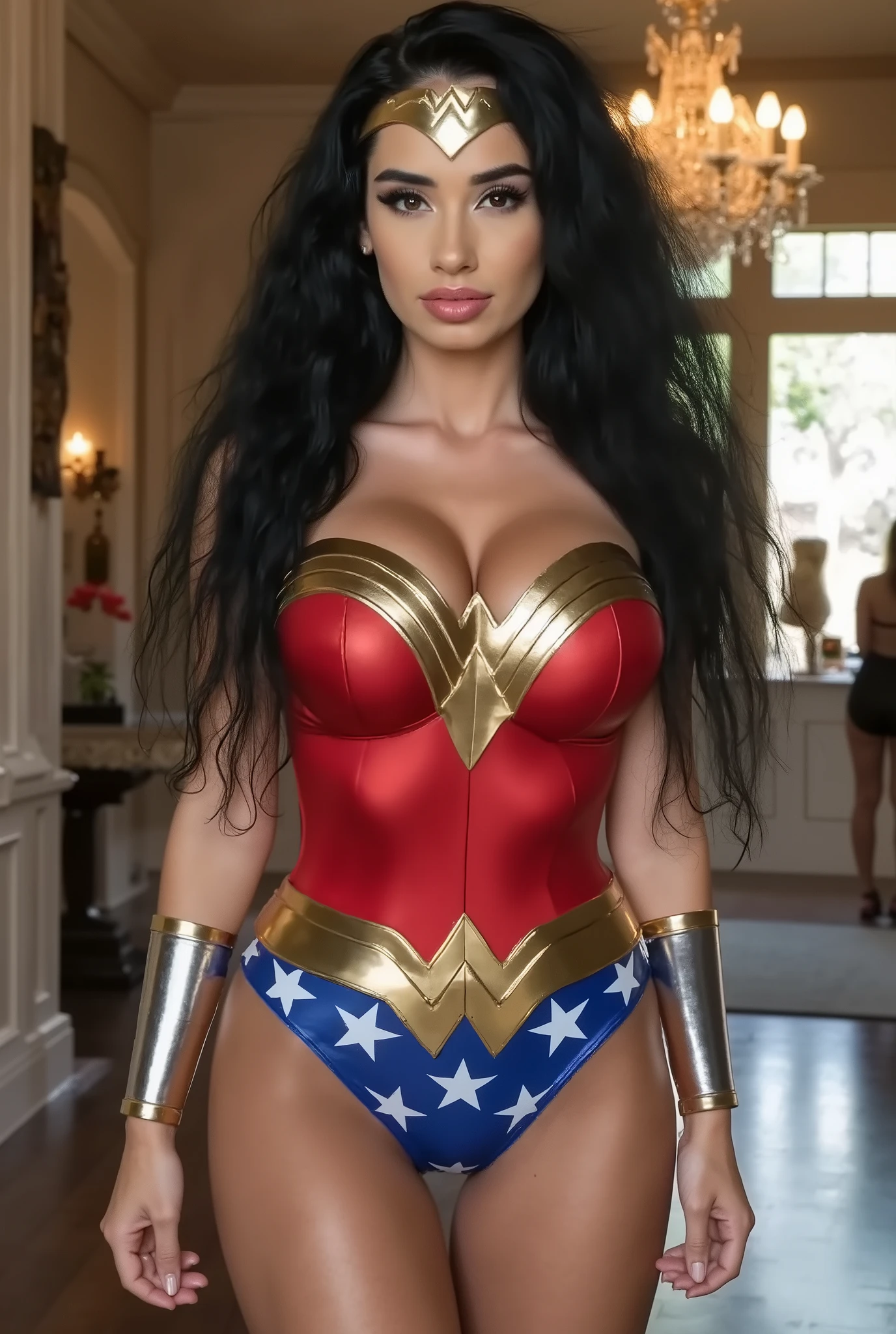 Wonder Woman, handsome and cool young girl, 18 years old, tall, big breasts